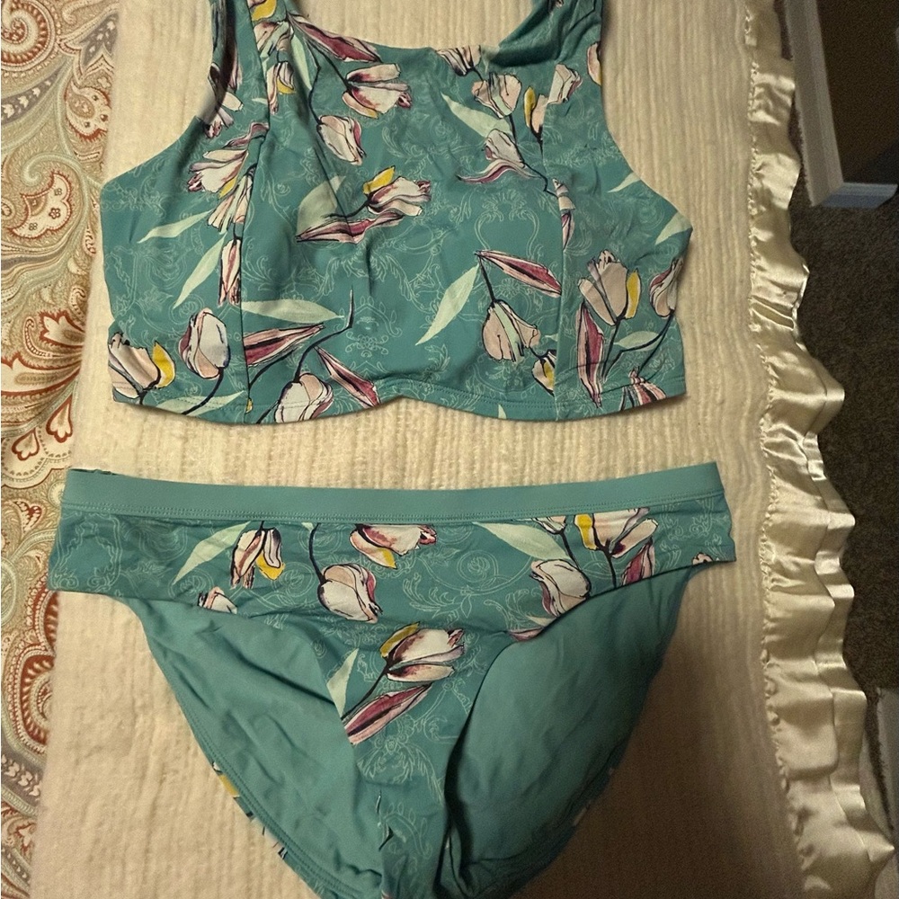 CALIA by Carrie Underwood Teal Floral Tankini Set